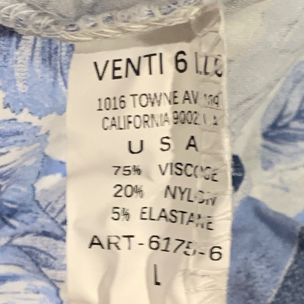 Venti6 Womens Blue White Floral Viscose Jogger Pants Size L Pull On Made in USA - Picture 3 of 7